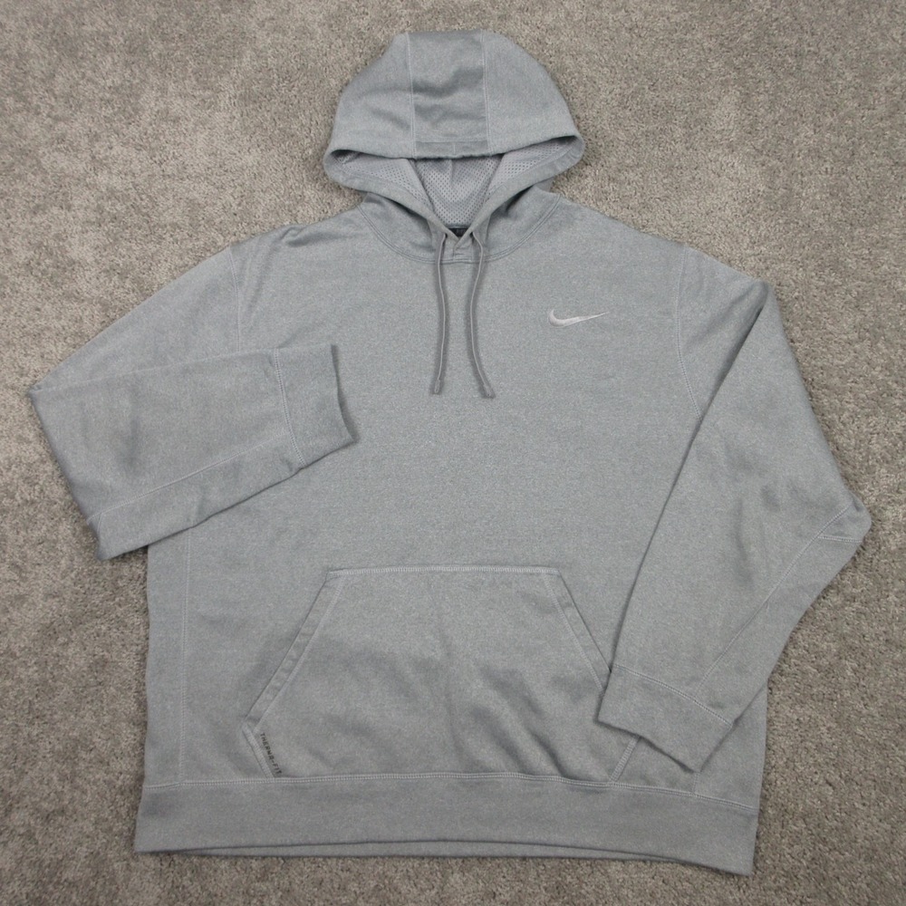 Nike Sweater Mens‎ 2XL Gray Thermafit Fleece Swoosh Pullover Hoodie Sweatshirt